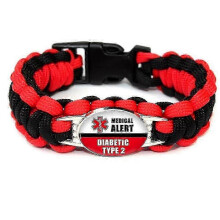 (Diabetic Type2) 2 pulseras para diabéticos tipo 1/2, alerta médica, cúpula de vidrio, cabujón, paracord trenzado de