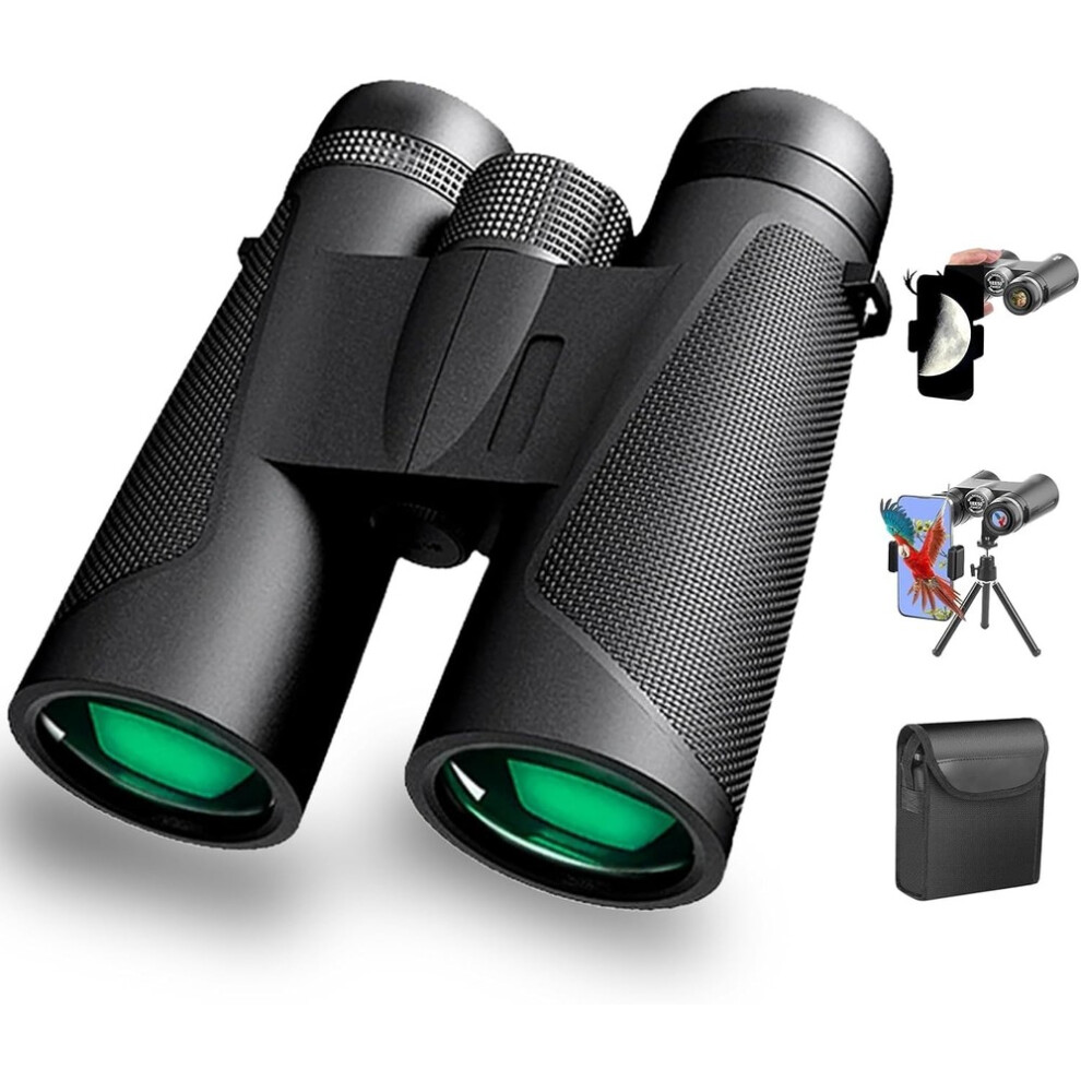 12X42 Hd Binoculars, Clear View Optics With Phone Adapter Tripod For Bird Watching And Travel (Black) Black 6976917411151