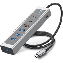 7-Port USB-C Hub, 10Gbps USB 3.2 and USB 3.0 Multiport Adapter with 2ft Cable for Laptop (Silver)