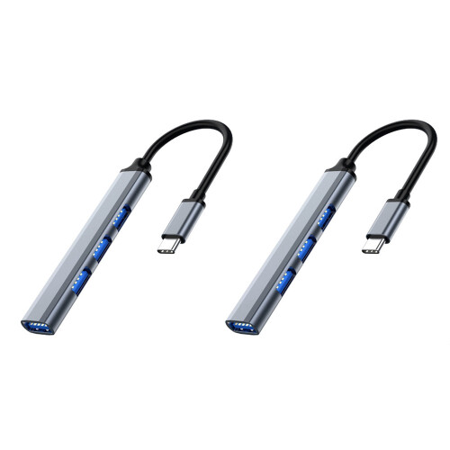 2-Pack 4-Port USB-C to USB 3.0 Hub, Multiport Data Adapter for Laptop PC MacBook (Silver)
