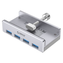 4-Port USB 3.0 Desk Clamp Hub, Metal Multiport Data Adapter for Laptop PC Desktop (Silver)
