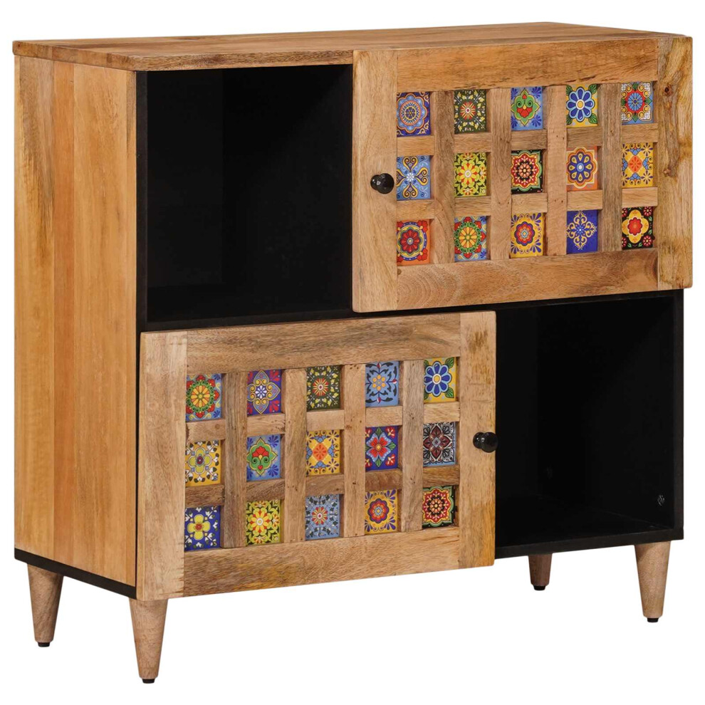 Vidaxl Sideboard With Storage Natural 80 X 33 X 75 Cm Solid Mango Wood