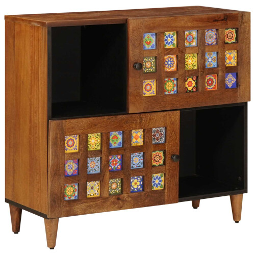 VidaXL vidaXL Sideboard with Storage Walnut 80 x 33 x 75 cm Solid Mango Wood