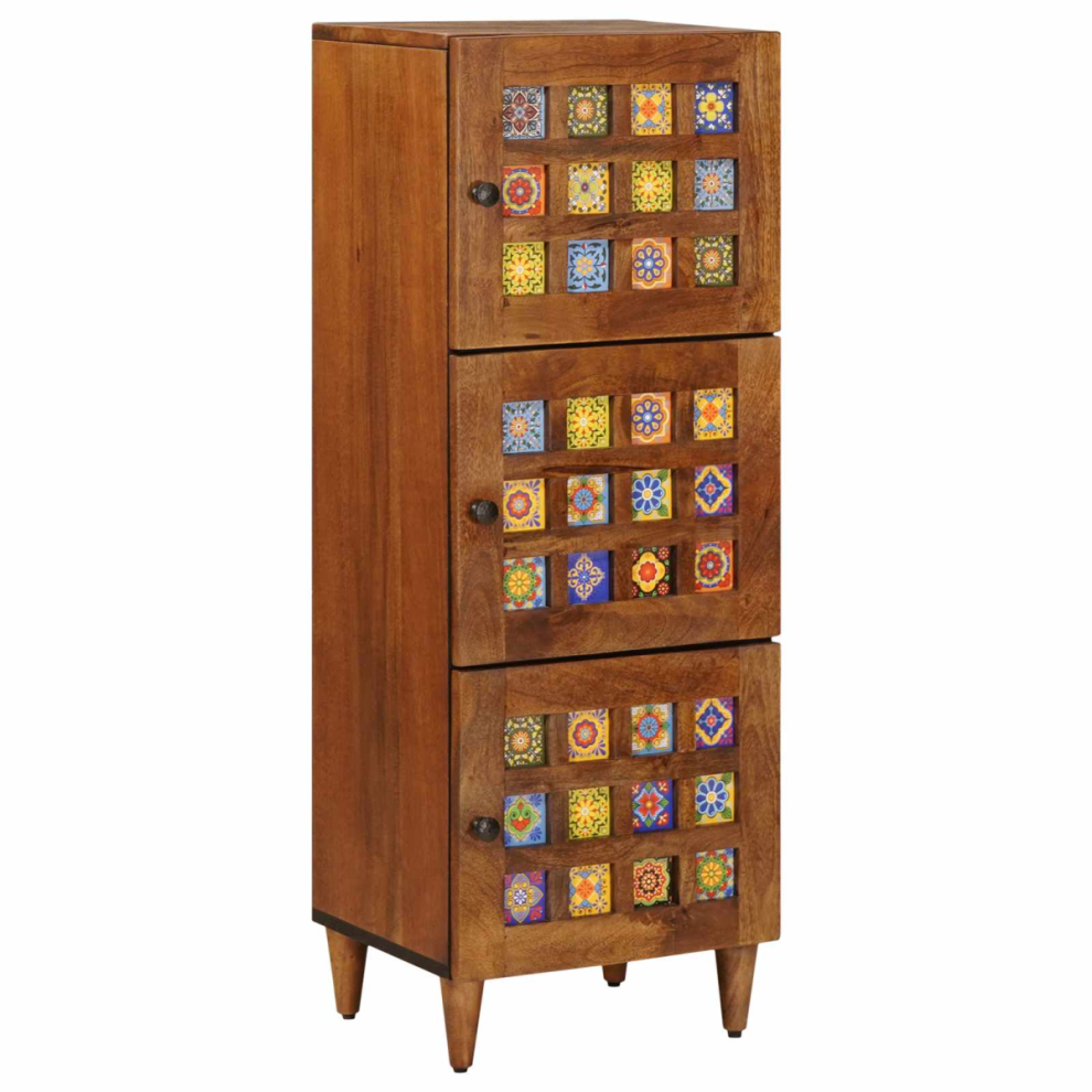 Vidaxl Highboard With Storage Walnut 40 X 33 X 110 Cm Solid Mango Wood
