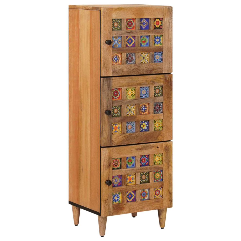 Vidaxl Highboard With Door Natural 40 X 33 X 110 Cm Solid Mango Wood