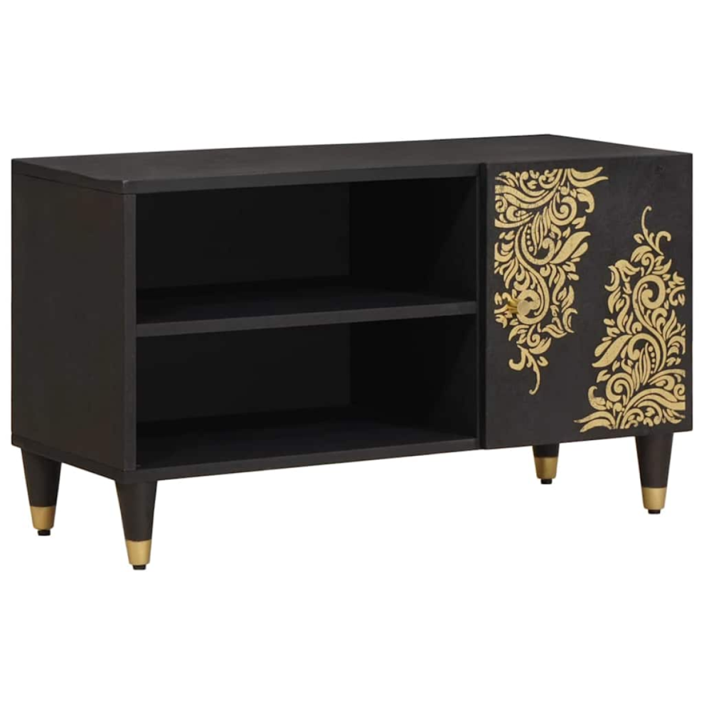 Vidaxl Tv Cabinet With Shelf 80 X 33 X 46 Cm Solid Mango Wood Black