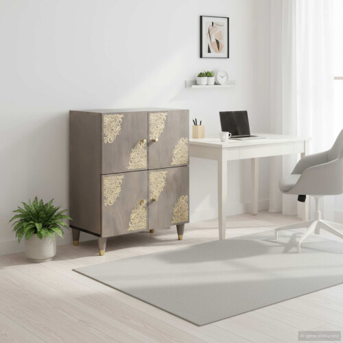 VidaXL vidaXL Sideboard Grey and Gold 60 x 33 x 75 cm Solid Mango Wood