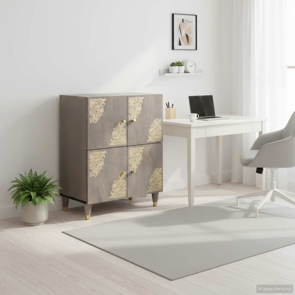 Vidaxl Sideboard Grey And Gold 60 X 33 X 75 Cm Solid Mango Wood Gold,Grey