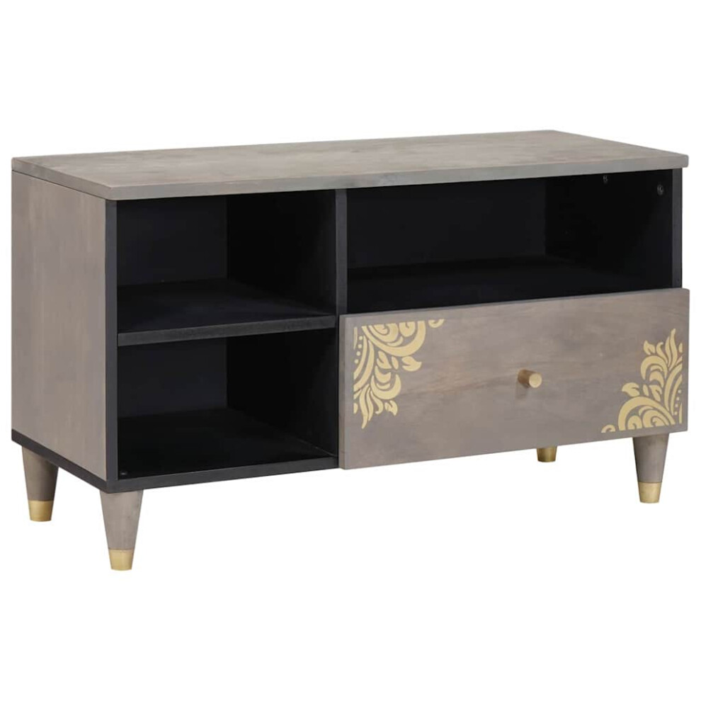 Vidaxl Tv Cabinet With Drawer 80 X 33 X 46 Cm Solid Mango Wood Grey