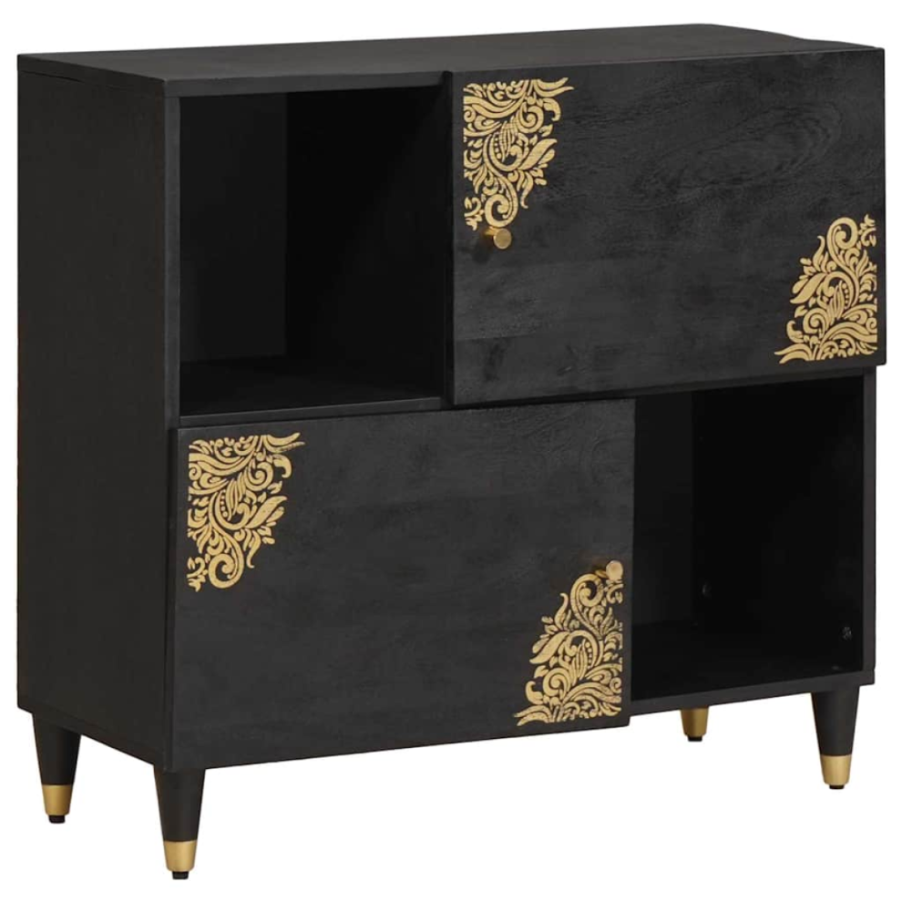 Vidaxl Sideboard With Shelf 80 X 33 X 75 Cm Solid Mango Wood Black