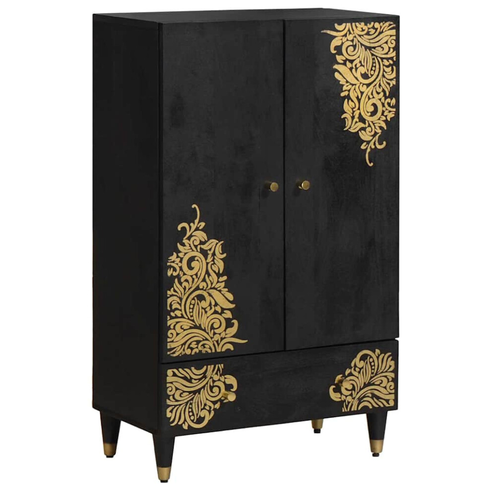 Vidaxl Highboard With Drawer Black 60 X 33 X 100 Cm Solid Mango Wood