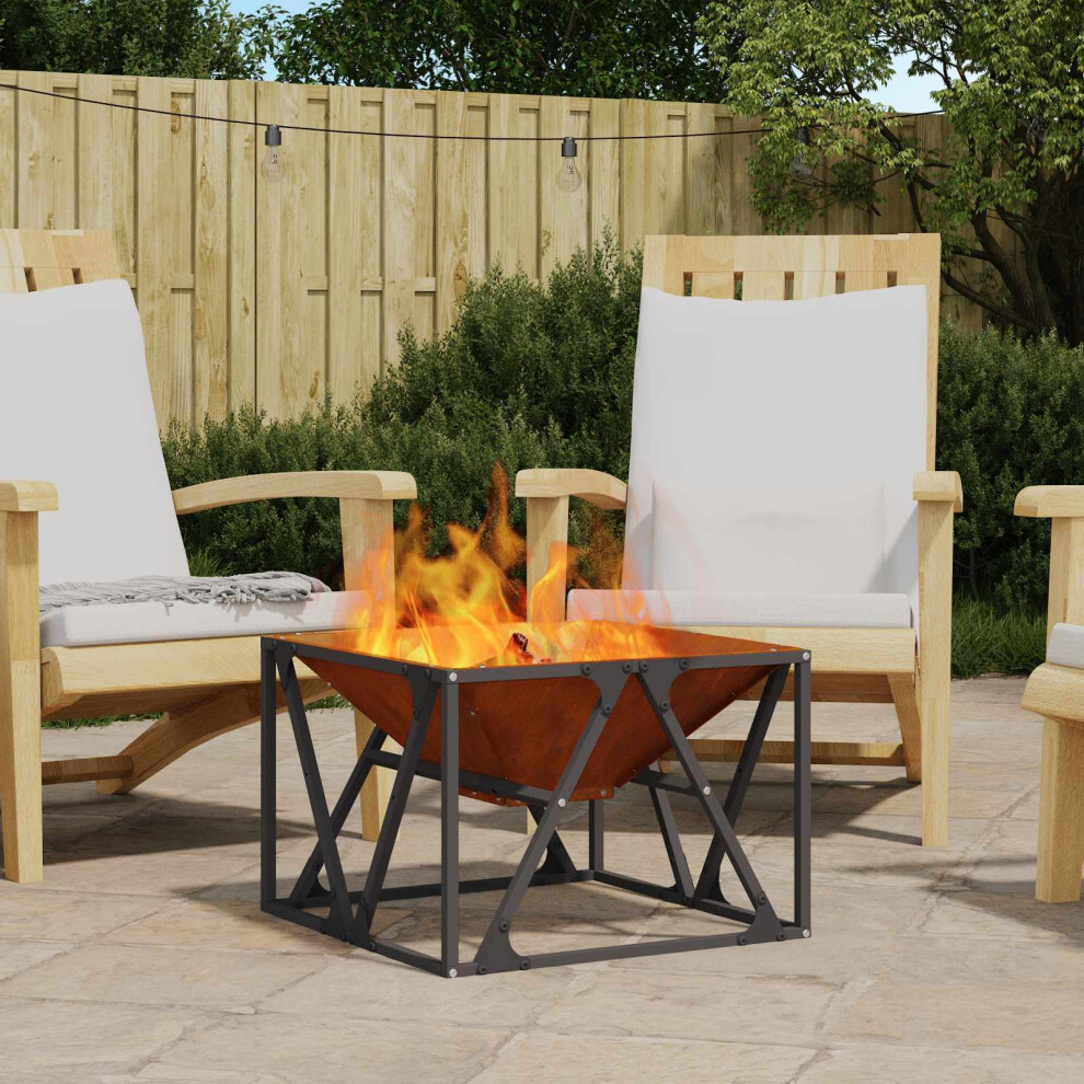 Vidaxl Fire Pit Brown 50 X 50 X 35 Cm Weathering Steel