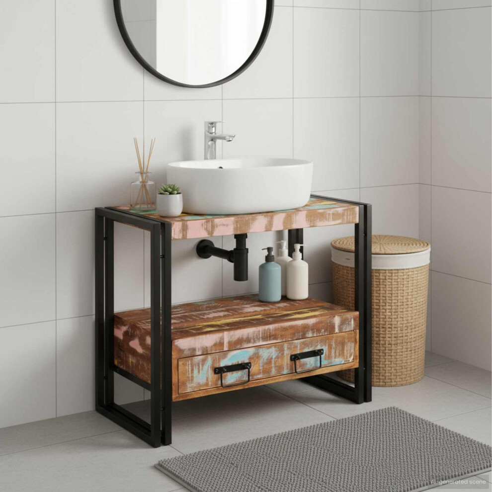 Vidaxl Vanity Cabinet Multicolour 71 X 33 X 58 Cm Solid Reclaim Wood Black