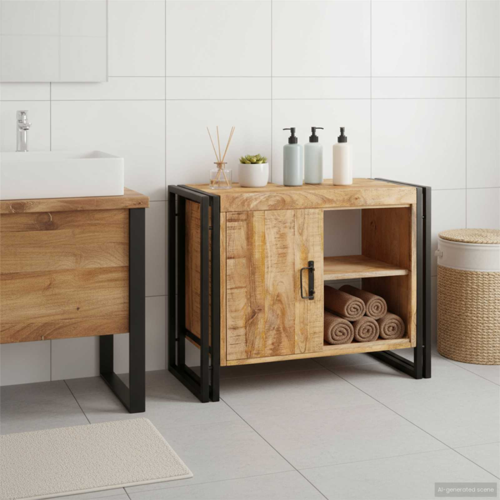 Vidaxl Sink Cabinet With Shelf 71 X 33 X 58 Cm Solid Mango Wood Brown