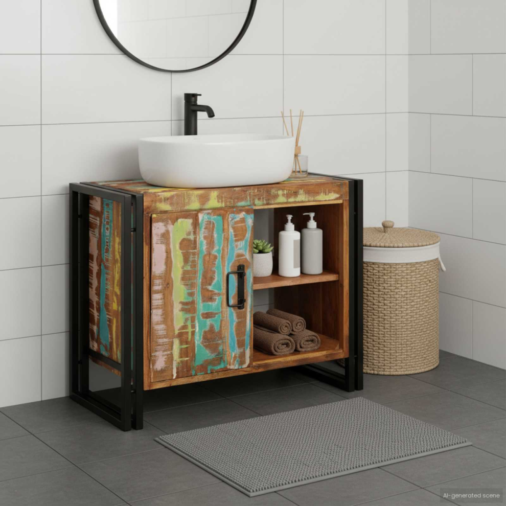 Vidaxl Sink Cabinet Multicolour 71 X 33 X 58 Cm Solid Reclaim Wood