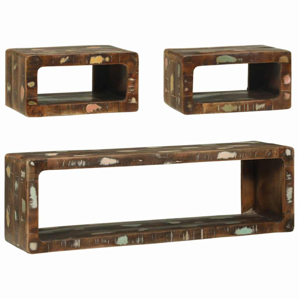 Vidaxl Tv Cabinet Set With Shelf 3 Pcs Multicolour Solid Reclaim Wood