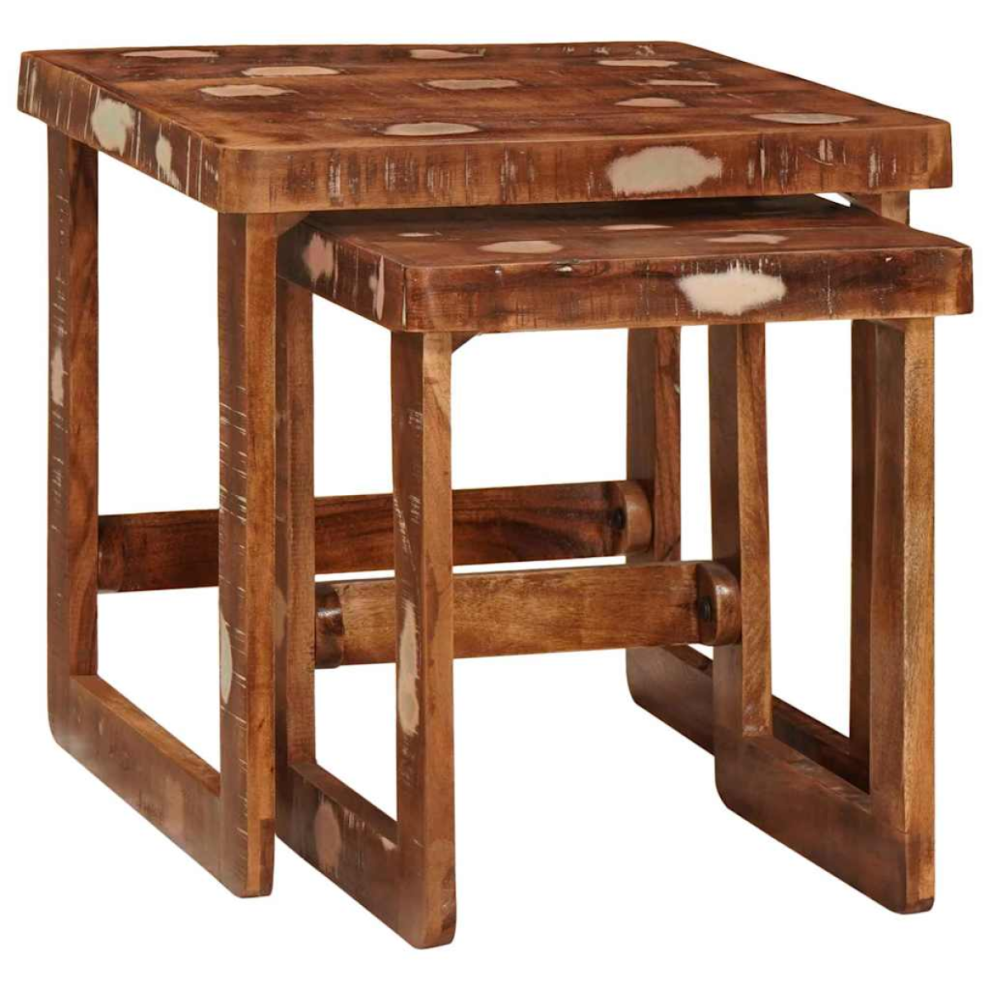 Vidaxl Nesting Tables 2 Pcs Brown 46 X 46 X 45 Cm Solid Reclaim Wood