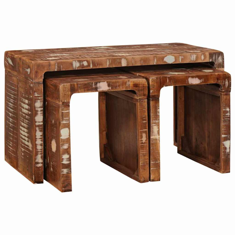 Vidaxl Nesting Table 3 Pcs Brown Solid Reclaim Wood