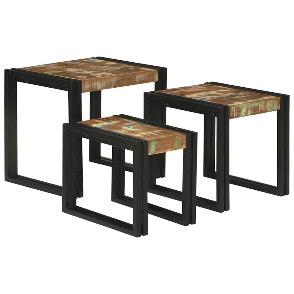 Vidaxl Nesting Table 3 Pcs Solid Reclaim Wood And Metal