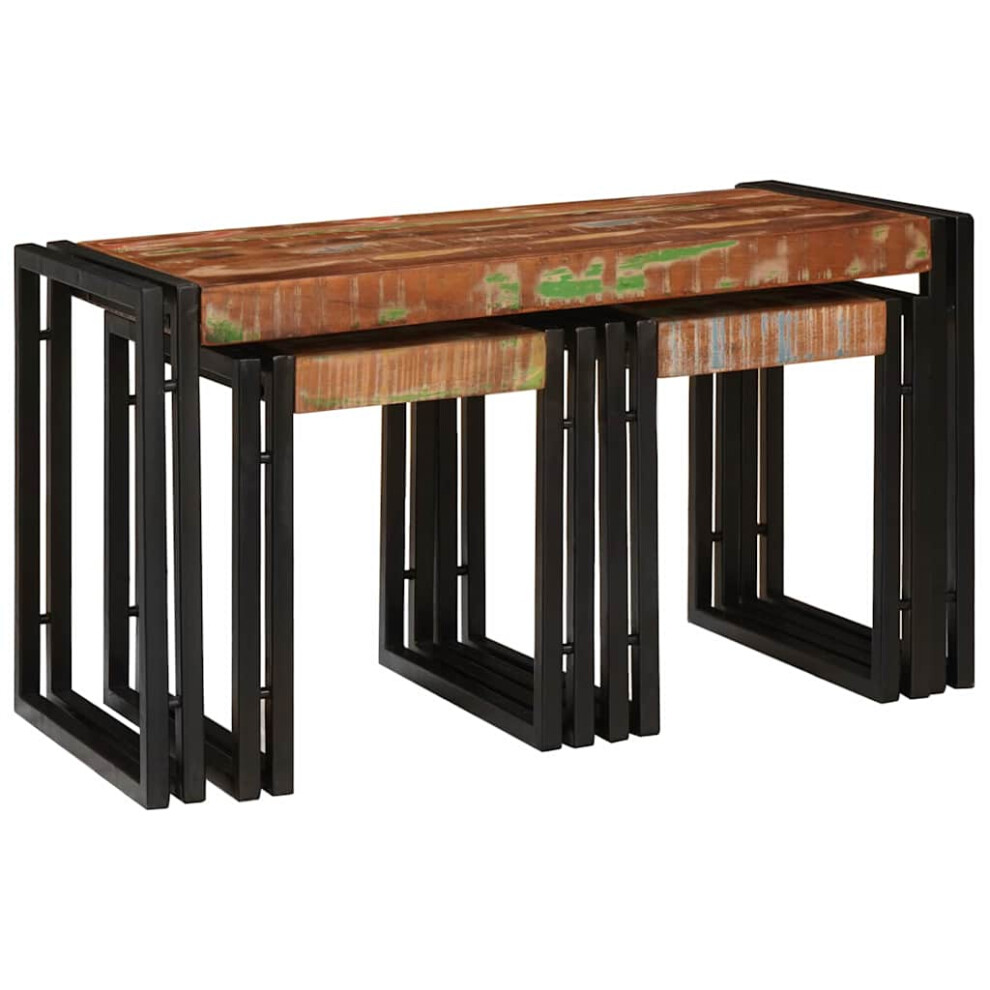 Vidaxl Nesting Table 3 Pcs Solid Reclaim Wood And Metal