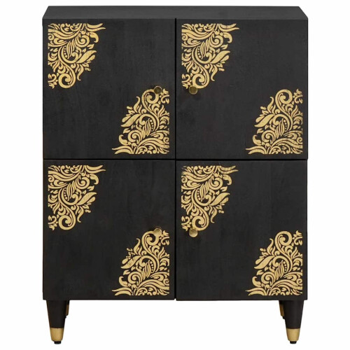 VidaXL vidaXL Sideboard with Shelf Black 60 x 33 x 75 cm Solid Mango Wood 2