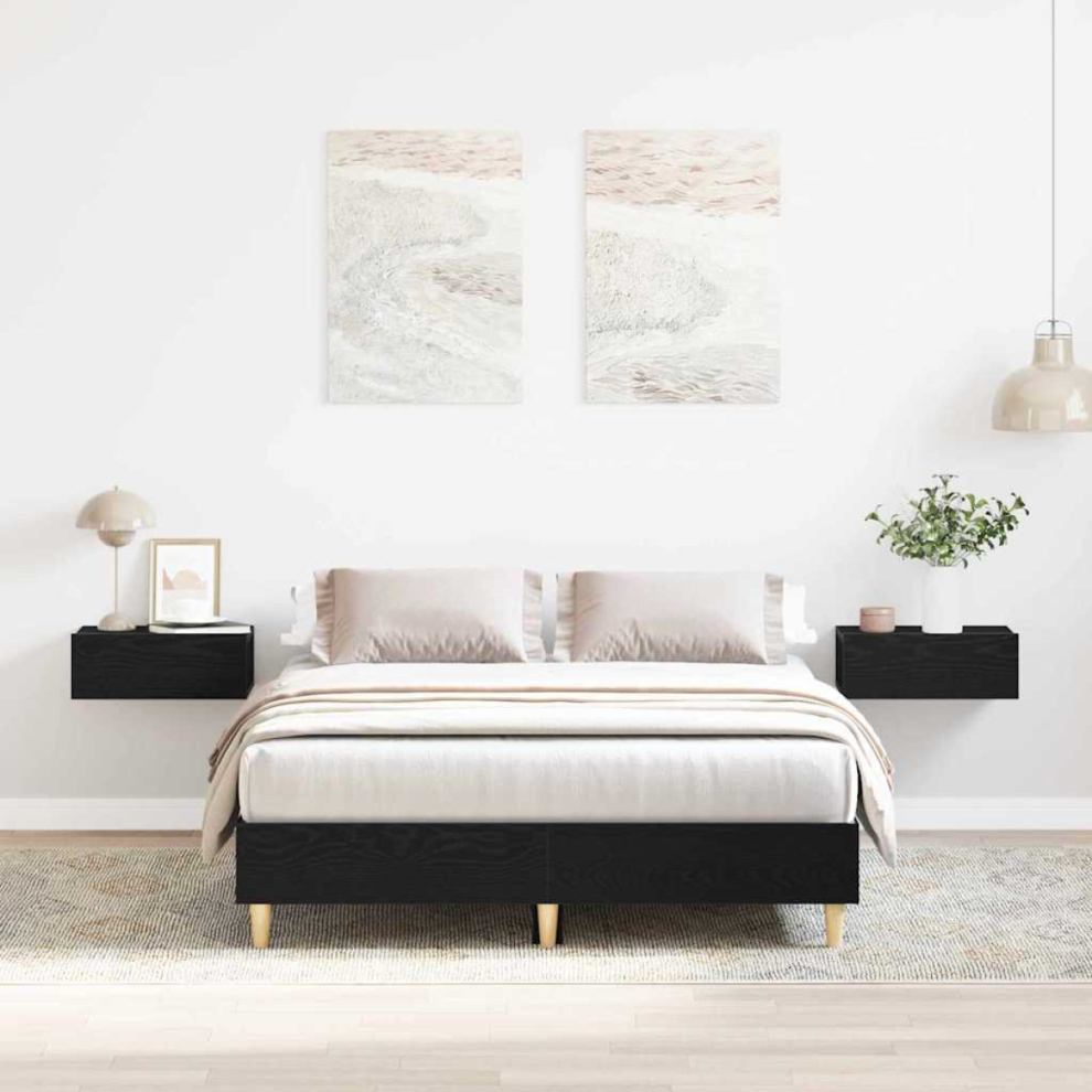Vidaxl Bed Frame Black Oak 193 X 138 X 25 Cm Engineered Wood