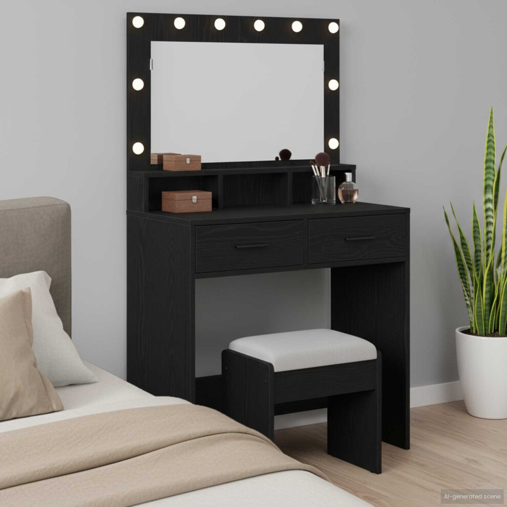 Vidaxl Dressing Table Black Oak 79 X 41 X 135 Cm Engineered Wood