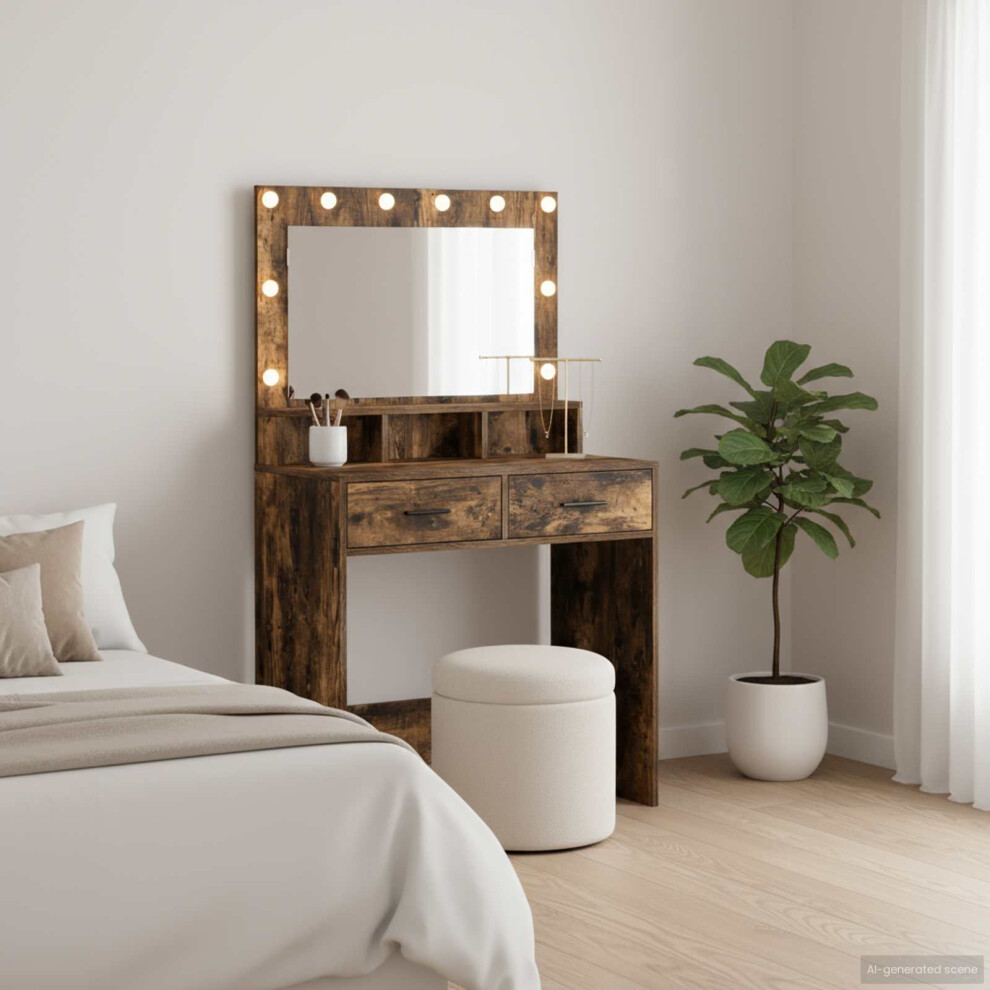 Vidaxl Dressing Table Smoked Oak 79 X 41 X 135 Cm Engineered Wood