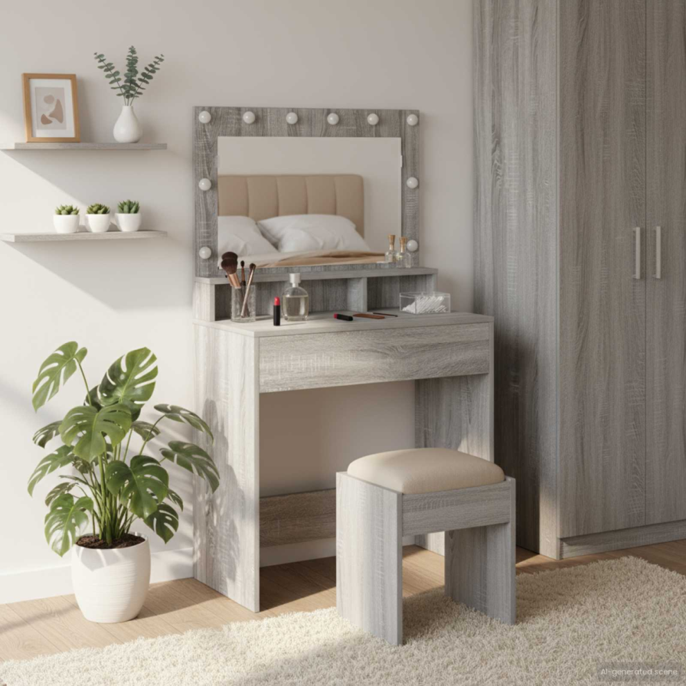 Vidaxl Dressing Table Grey Sonoma 75.5 X 41 X 135 Cm Engineered Wood