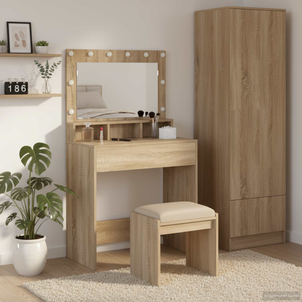 Vidaxl Dressing Table Sonoma Oak 75.5 X 41 X 135 Cm Engineered Wood