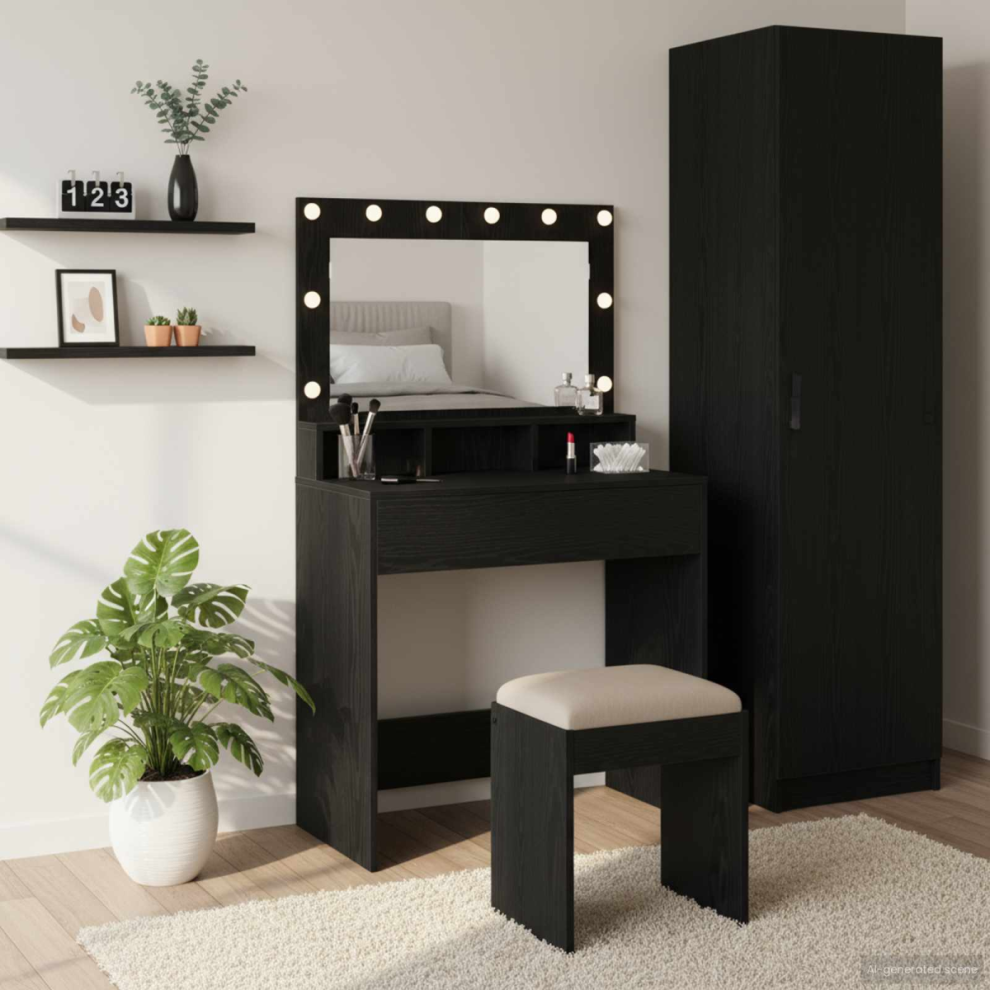 Vidaxl Dressing Table Black Oak 75.5 X 41 X 135 Cm Engineered Wood