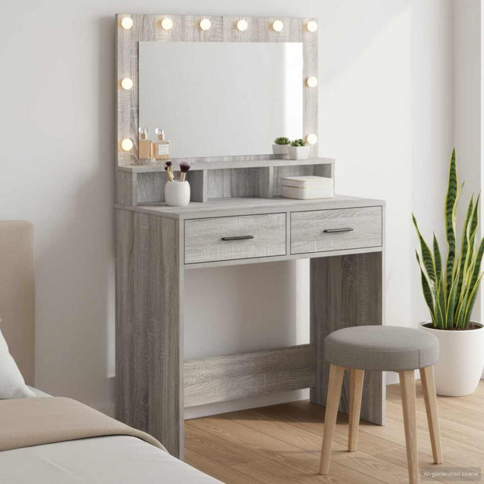 Vidaxl Dressing Table Grey Sonoma 79 X 41 X 135 Cm Engineered Wood