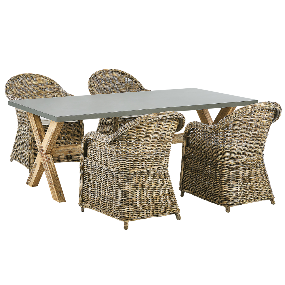 Beliani Susua/Olbia 4 Seater Garden Dining Set Light Brown Concrete With Cushions