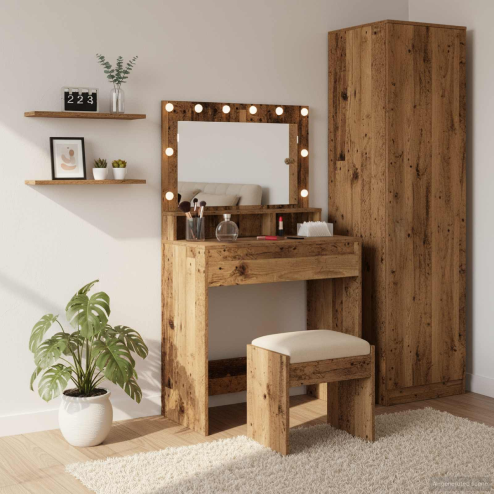 Vidaxl Dressing Table Old Wood 75.5 X 41 X 135 Cm Engineered Wood