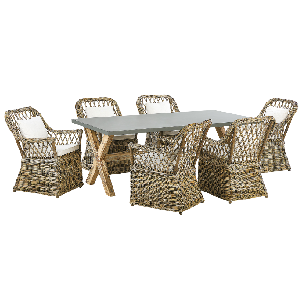 Beliani Maros/Olbia 6 Seater Garden Dining Set Light Brown Concrete With Cushions