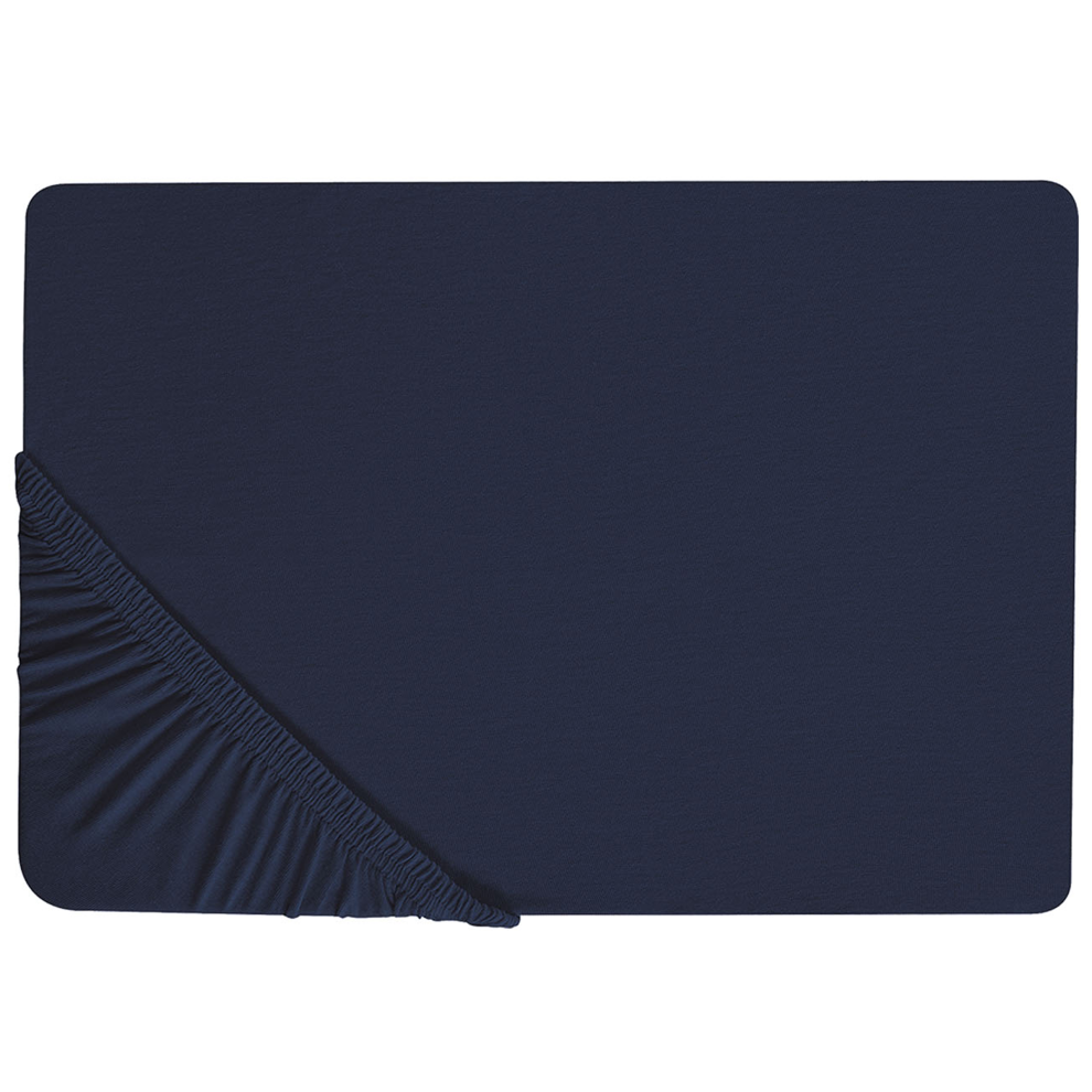 Beliani Fitted Sheet Hofuf Cotton 180 X 200 Cm Navy Blue