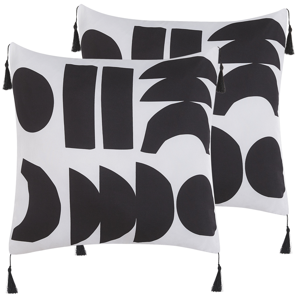 Beliani Set Of 2 Decorative Cushions Liriope 45 X 45 Cm Black/ White Geometric Pattern