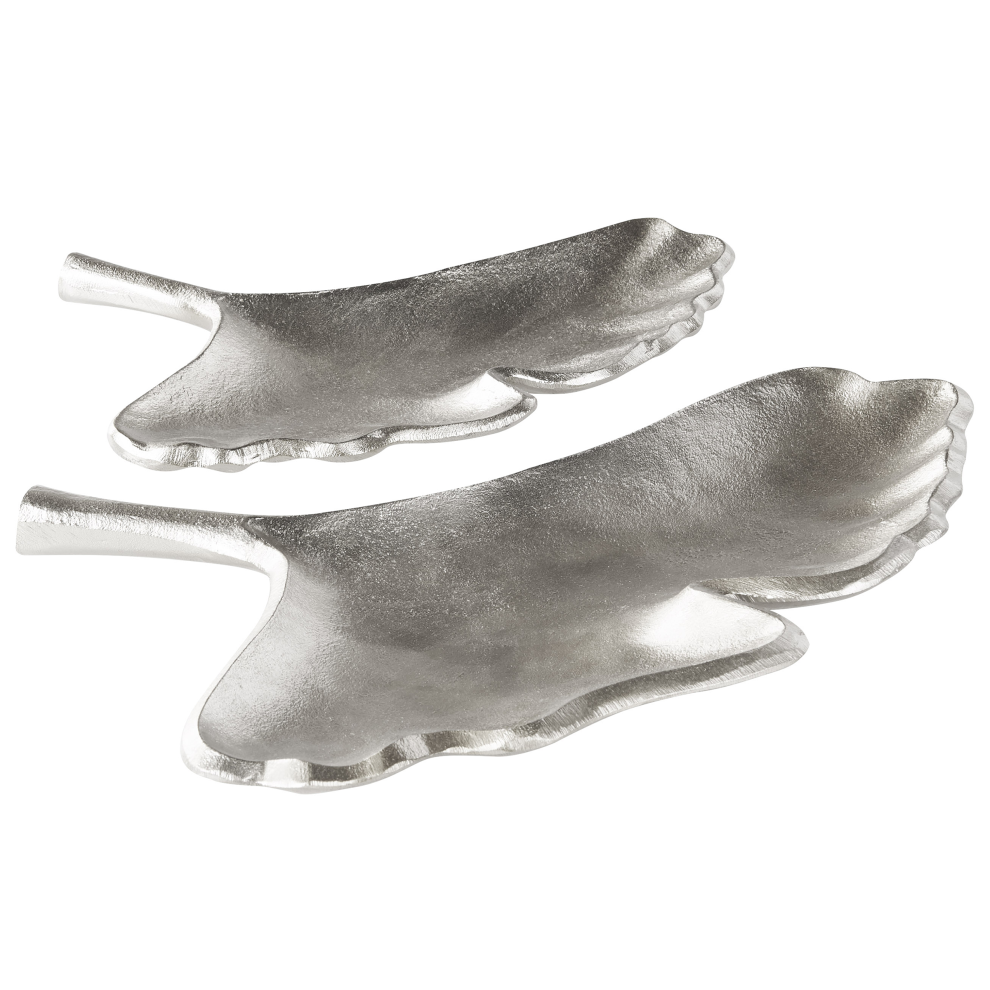 Beliani Set Of 2 Trinket Dishes Leaf Palenque Metal Silver