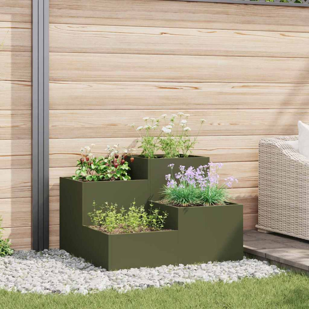 Vidaxl Garden Planter Olive Green 80 X 80 X 60 Cm Steel