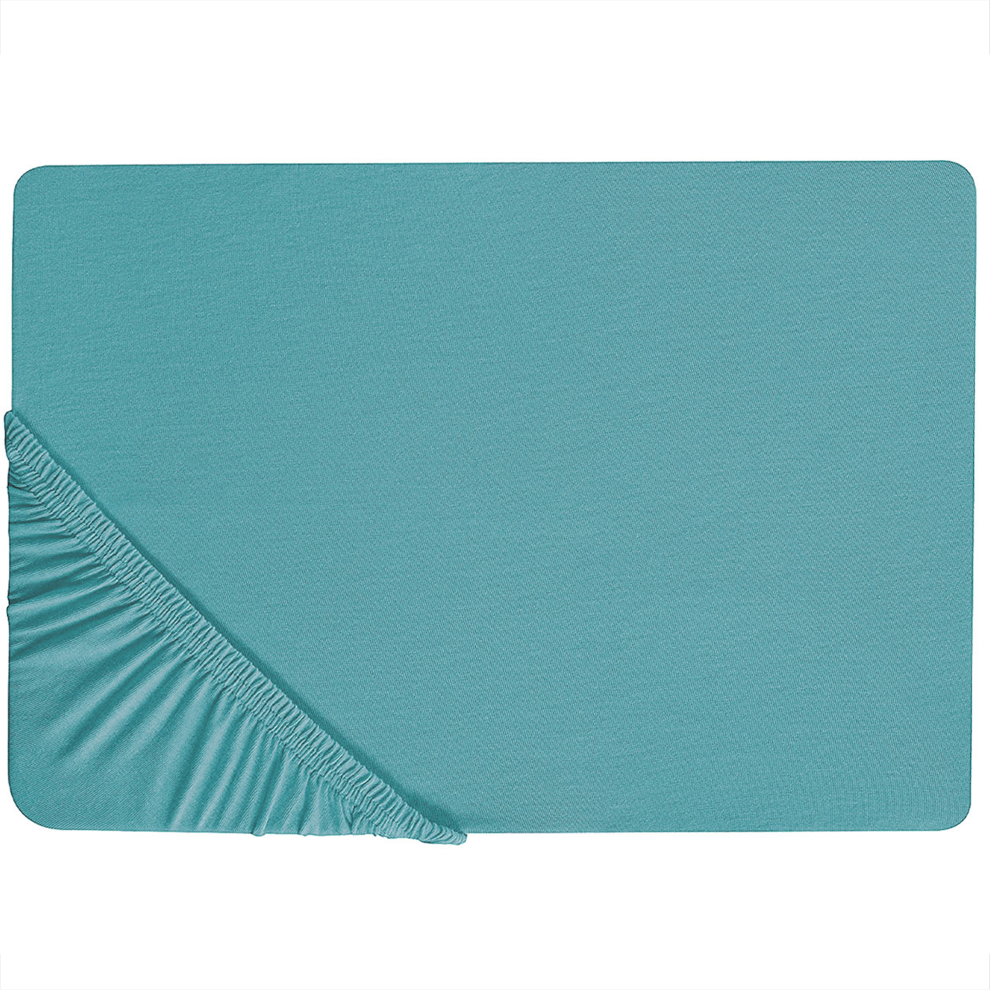 Beliani Fitted Sheet Hofuf Cotton 180 X 200 Cm Turquoise