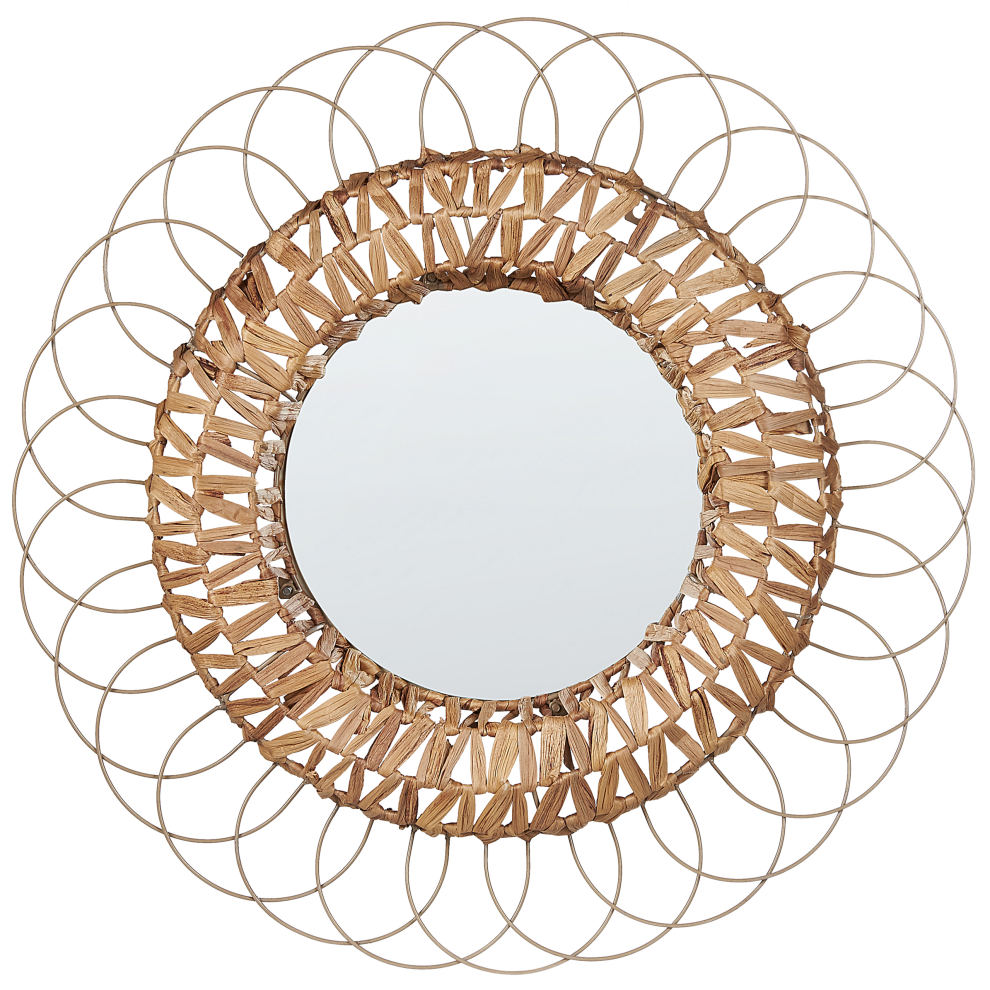 Beliani Wall Mirror Pamol 67 Cm 67 Cm Wicker Natural