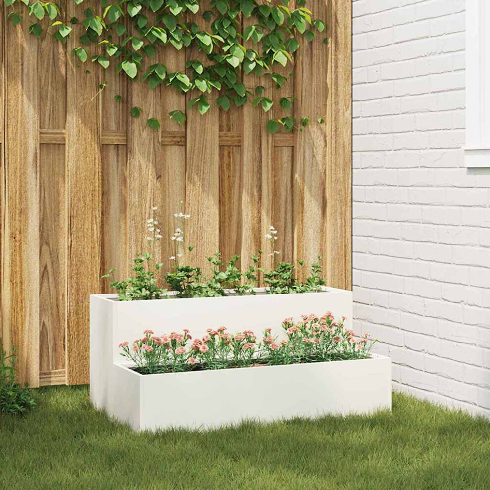 Vidaxl Garden Planter White 100 X 60 X 45 Cm Cold-Rolled Steel
