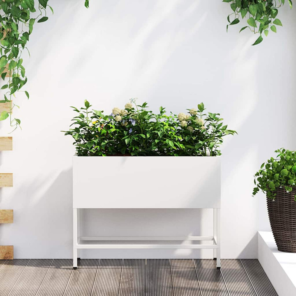 Vidaxl Raised Garden Planter White 60 X 26 X 45 Cm Steel