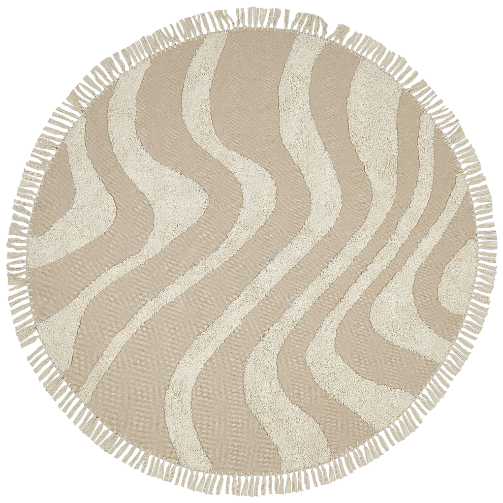 Beliani Rug Artmak Beige Ø 140 Cm Cotton