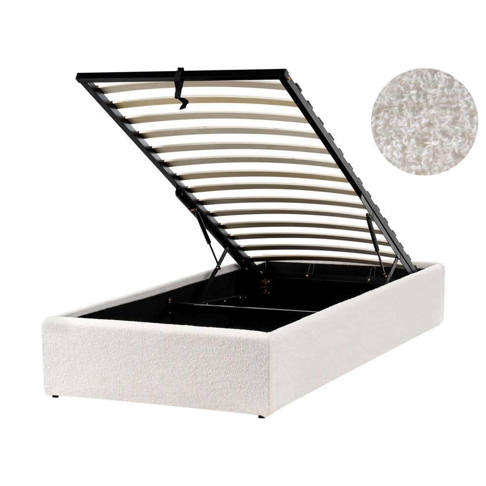 Beliani Ottoman Bed Without Headboard Boucle Dinan 90 X 200 Cm (Eu Single) Off- White