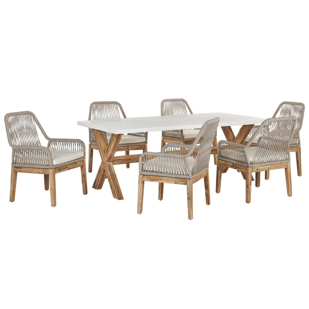 Beliani Olbia 6 Seater Garden Dining Set Beige With Cushions