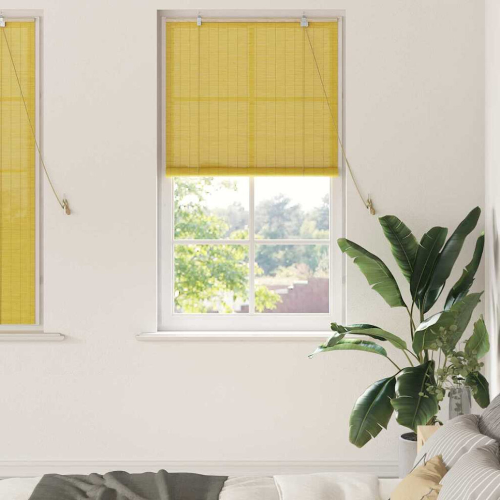 Vidaxl Roller Blind With Curtains Manual Yellow 80 X 160 Cm Bamboo