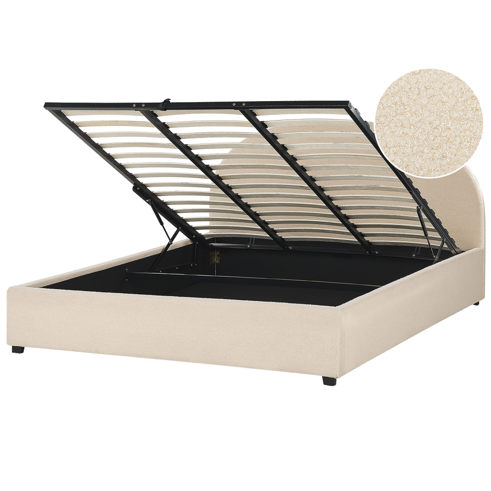 Beliani Ottoman Bed Vaucluse Boucle Beige 180 X 200 Cm (Eu Super King)
