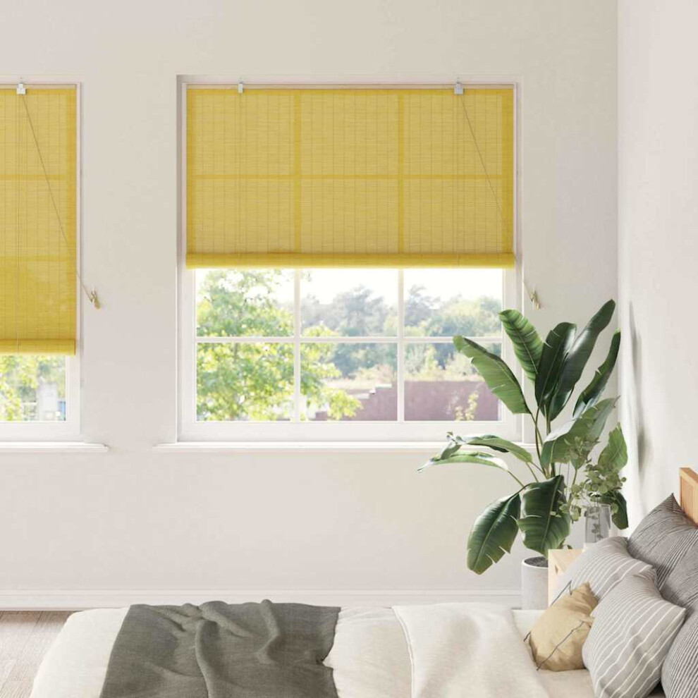 Vidaxl Roller Blind With Curtains Manual Yellow 150 X 220 Cm Bamboo