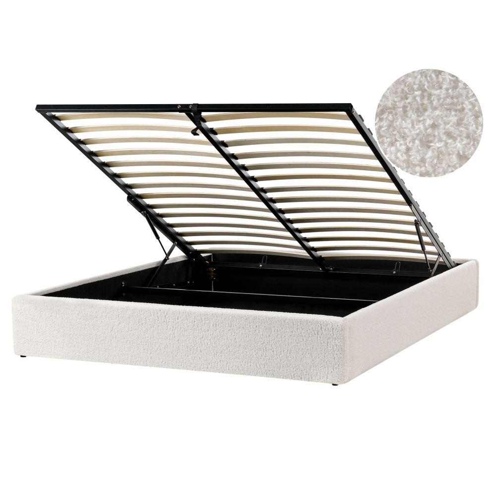 Beliani Ottoman Bed Without Headboard Boucle Dinan 160 X 200 Cm (Eu King Size) Off- White